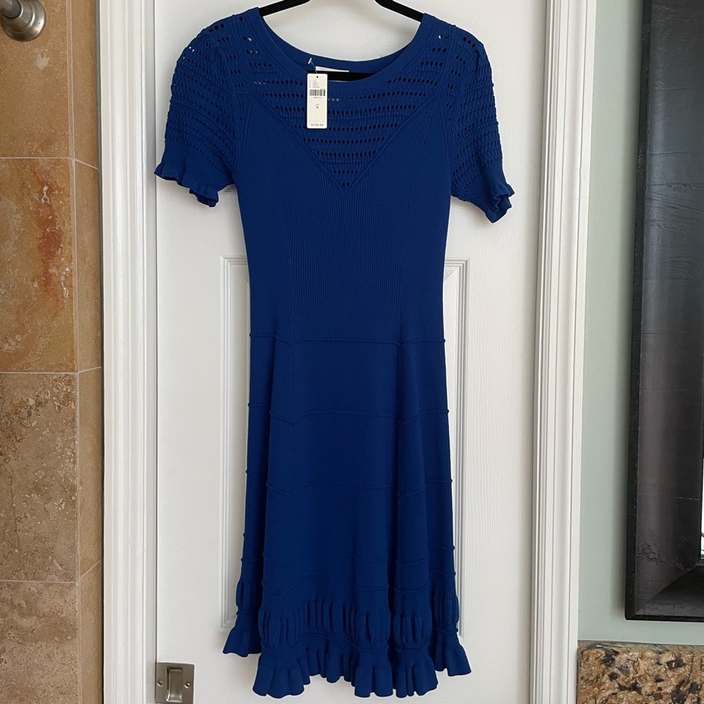 Maeve Anthropologie Cobalt  blue Knit Flare Sweater Dress NWT